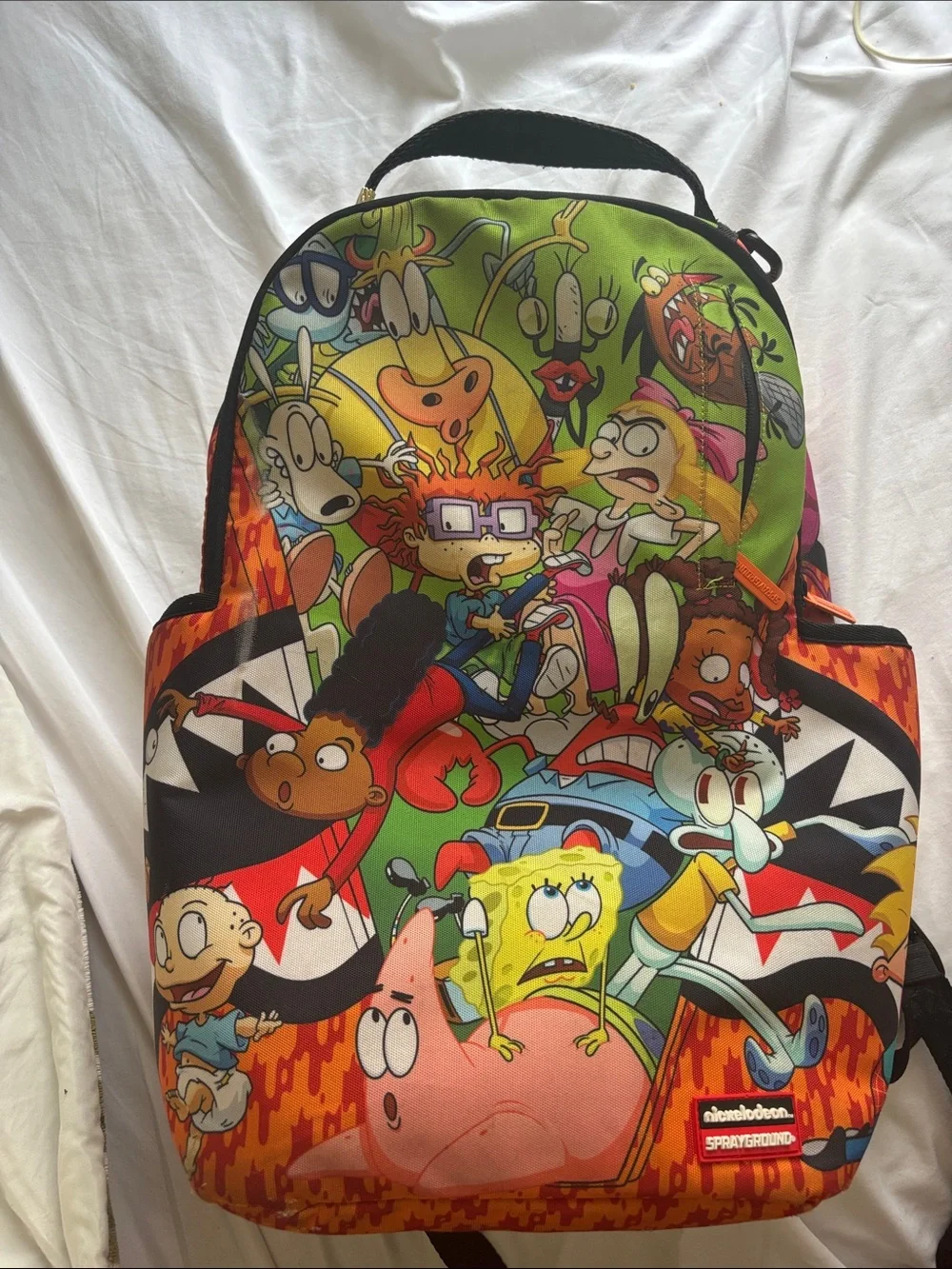 Nickelodeon Multicolor Cartoon Characters Kids Backpack with Green and Orange